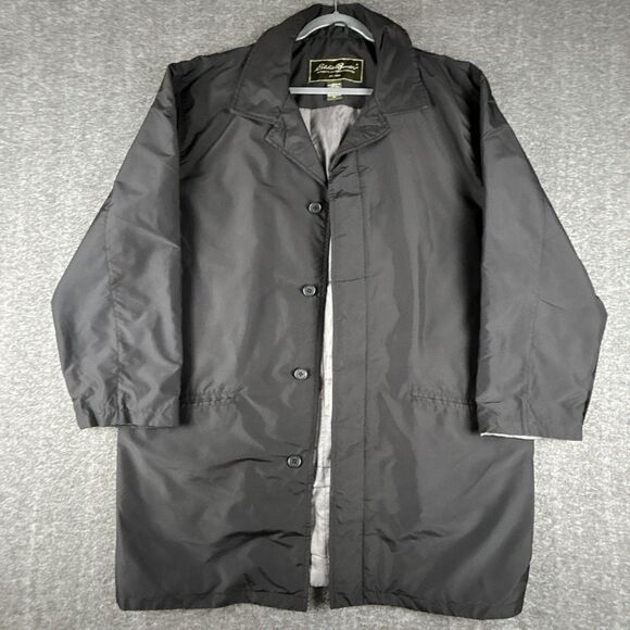 Eddie Bauer Trench Coat Men’s XL Black Lightweight Water Repellent Packable - Picture 1 of 9
